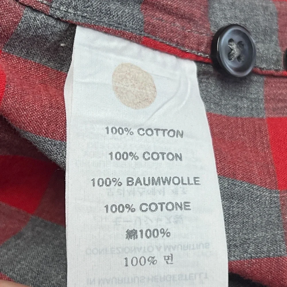 J Crew‎ Shirt Mens Medium Red Gray Check Button Up Cotton Long Sleeve Collared